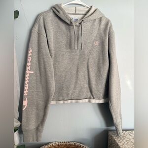 Champion Women's Heather Gray Hoodie with Pink Logo